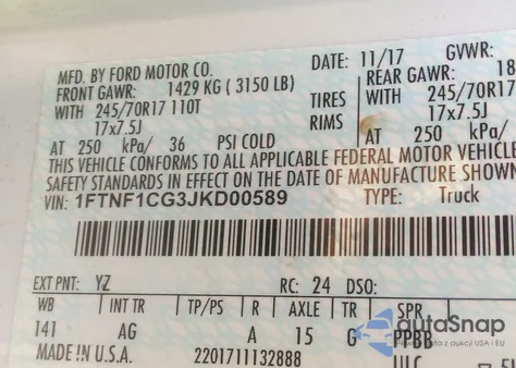 2018 Ford F-150 Xl z USA, uszkodzony, nr VIN 1FTNF1CG3JKD00589